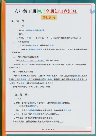 八年级下册物理知识点有哪些核心考点？