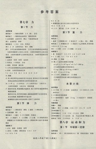八年级下册物理人教版答案在哪里找？