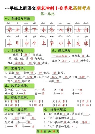人教版一年级上册语文复习重点有哪些？