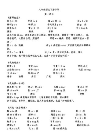 八年级下册语文书字词