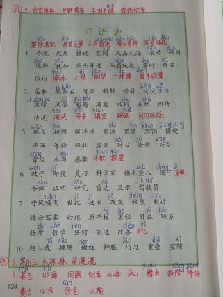 4年级上册语文书词语有哪些？