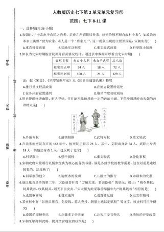 七年级下册历史单元测试卷重点难点有哪些？