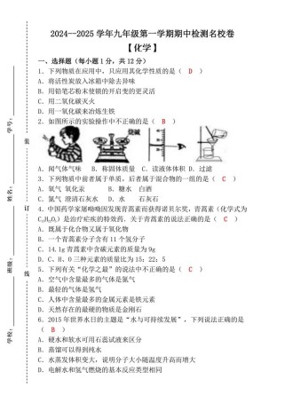 九年级化学期中测试卷