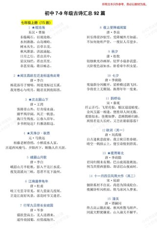 初中语文古诗词名称有哪些？