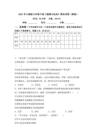 七年级品德期末模拟试题考点有哪些？