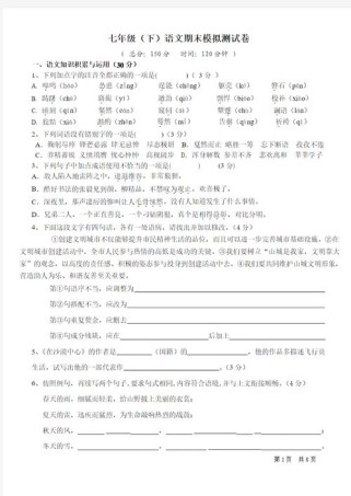 七年级语文下册人教版试卷重点难点解析？