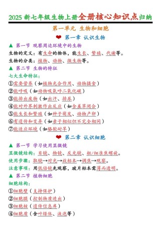 七年级生物上册知识点总结有哪些重点？