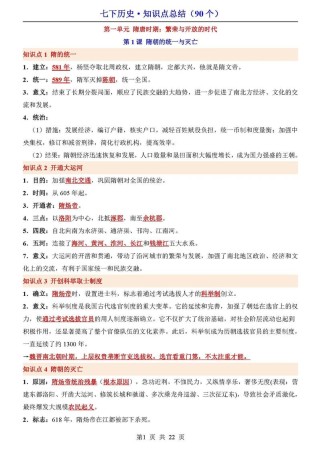 七年级下册历史总复习有哪些重点？