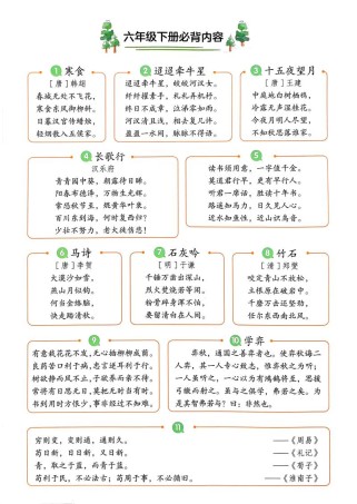 六年级下学期必背古诗