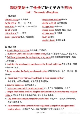 七年级下册英语语法表