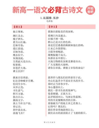 语文必修一必背古诗文