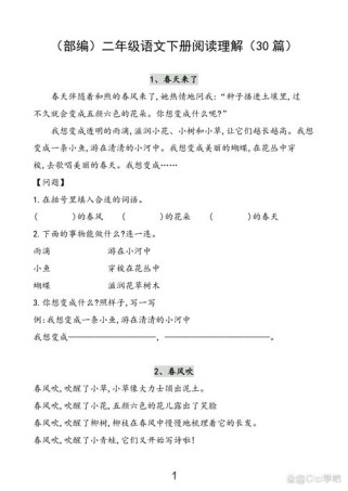 二年级下册语文阅读练习怎么做？