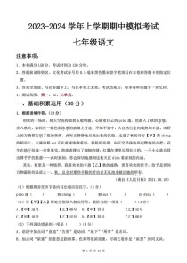 七年级语文半期考试卷