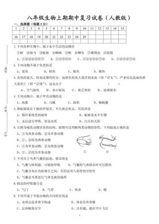 八年级生物上册期中考重点难点有哪些？