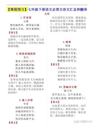 初中古诗词必背篇目译文如何准确理解？