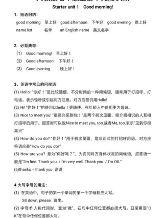 七年级上册英语句子表有哪些重点句型？