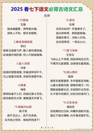 2025初一必背古诗词有哪些？