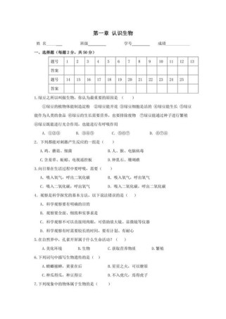 七年级上册生物练习题