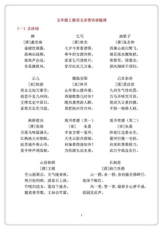 五上古诗词测试考什么？重点难点有哪些？