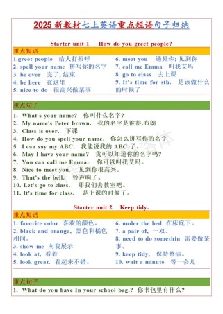 七年级上册英语句子有哪些重点？