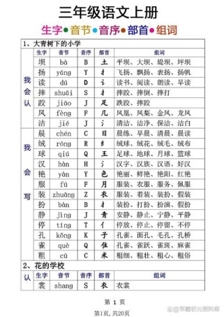 三年级语文上册生词表