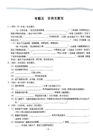 沈阳中考古诗模拟题考哪些题型？