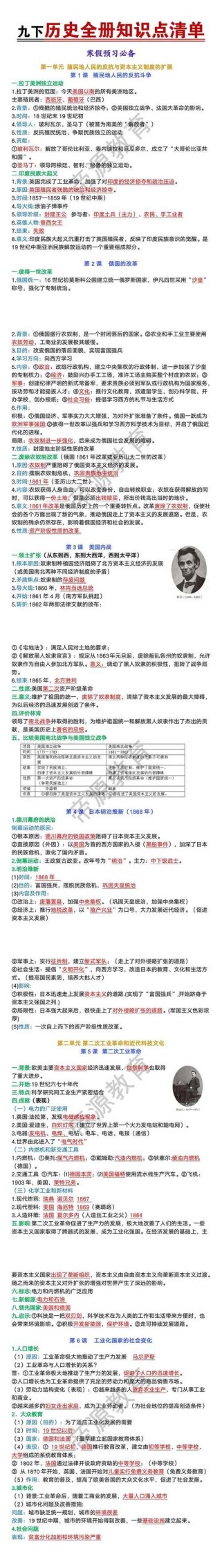 九年级下册历史复习资料