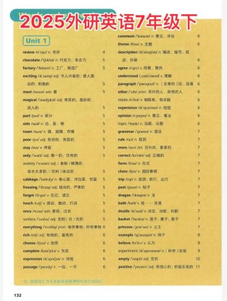 外研七下英语单词有哪些？