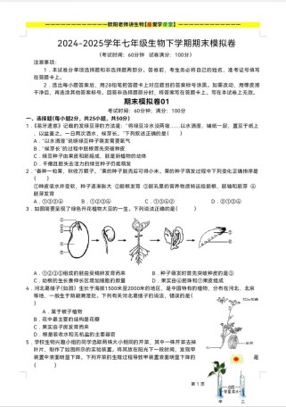 七年级下册生物必考题有哪些高频考点？