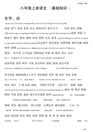 八年级上册词语拼音有哪些易错点？