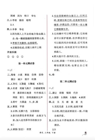 三年级下册课课练答案哪里能找到？