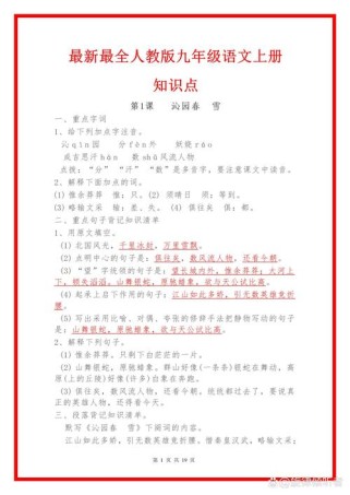 九年级语文期中复习资料有哪些重点？