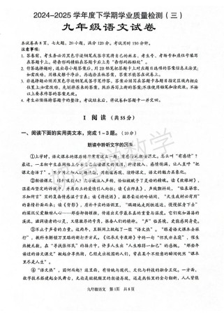 2025九年级中考语文考什么？