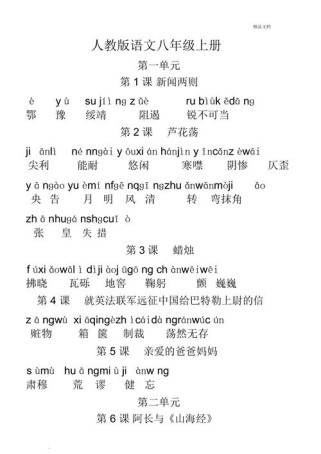 八年级上册语文生字词拼音有哪些？