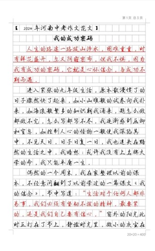 中考满分作文河南