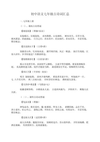 初一中考必背古诗词有哪些？