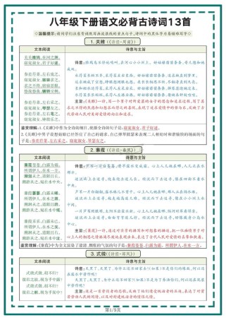 八下必背古诗词有哪些？