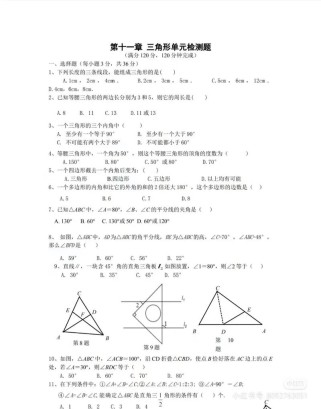 八年级上册三角形卷子