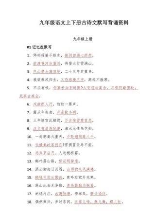 九上课外古诗诵读默写有哪些重点难点？