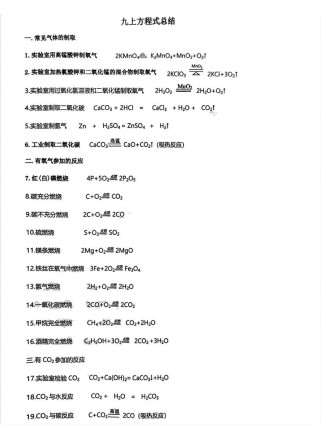 九年级化学方程式人教版有哪些重点？
