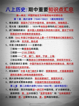 八年级上册历史期中核心考点有哪些？