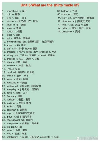 九年级英语Unit5单词有哪些？