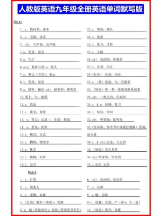 九年级英语单词默写版