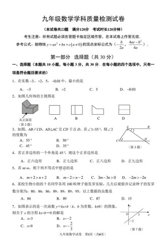 2025九年级数学试卷难度如何？