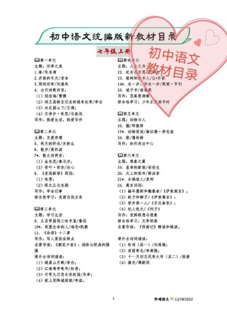 七年级上册语文版目录有何内容与重点？