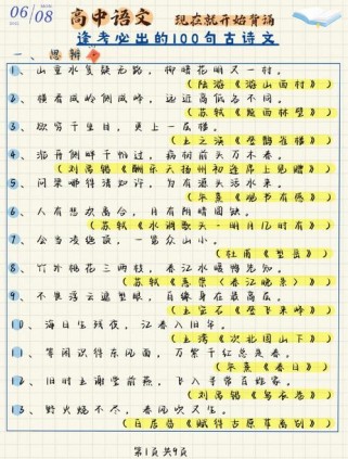 人教版高中必备古诗词有哪些篇目？