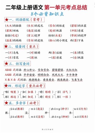 二年级上册语文复习重点有哪些？
