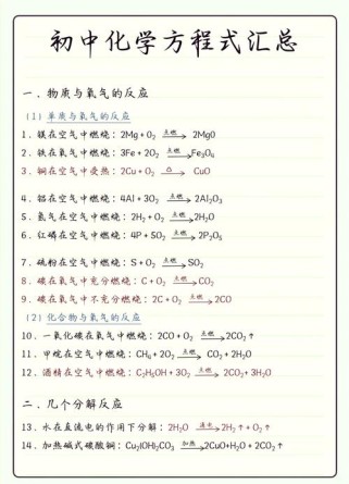 九年级化学方程式有哪些？