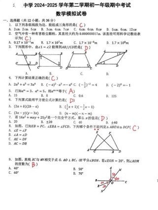 北师大七年级下册数学试卷难点在哪？