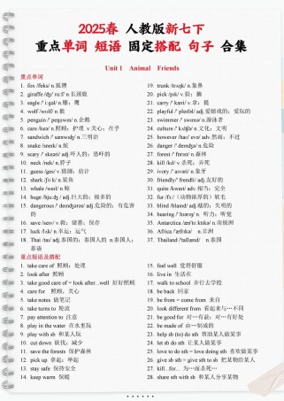 七年级下册英语重点短语句型有哪些？